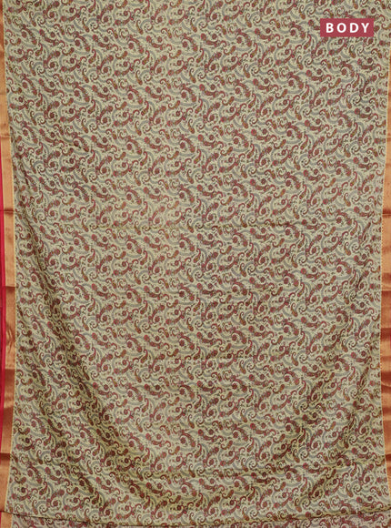 Pale Yellow & Pink Semi Mysore Silk Saree - Prints