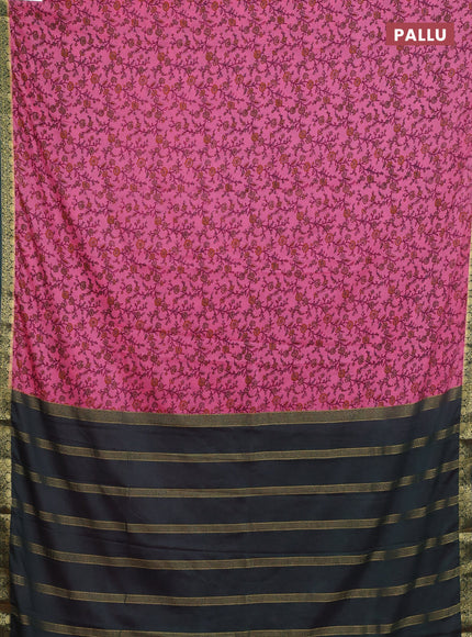 Peach Pink & Green Semi Mysore Silk Saree - Prints
