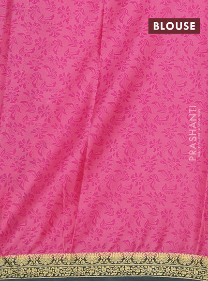 Peach Pink & Green Semi Mysore Silk Saree - Prints