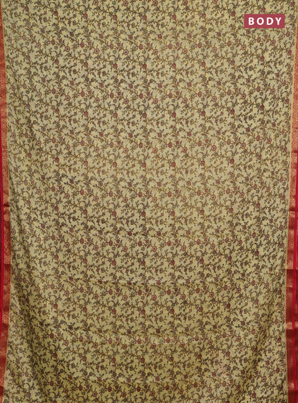 Pale Yellow & Red Semi Mysore Silk Saree - Prints