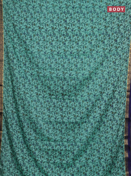 Teal Green & Blue Semi Mysore Silk Saree - Prints
