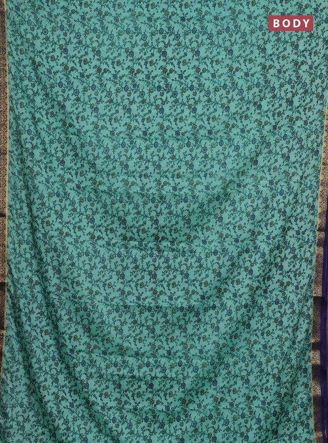 Teal Green & Blue Semi Mysore Silk Saree - Prints