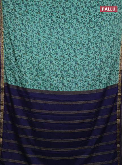 Teal Green & Blue Semi Mysore Silk Saree - Prints