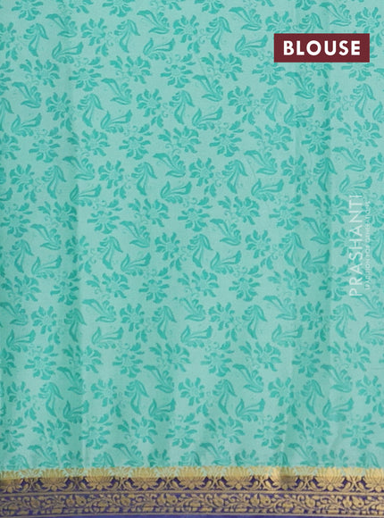 Teal Green & Blue Semi Mysore Silk Saree - Prints