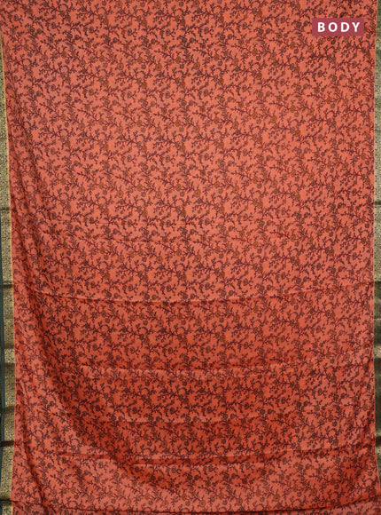 Peach & Green Semi Mysore Silk Saree - Prints