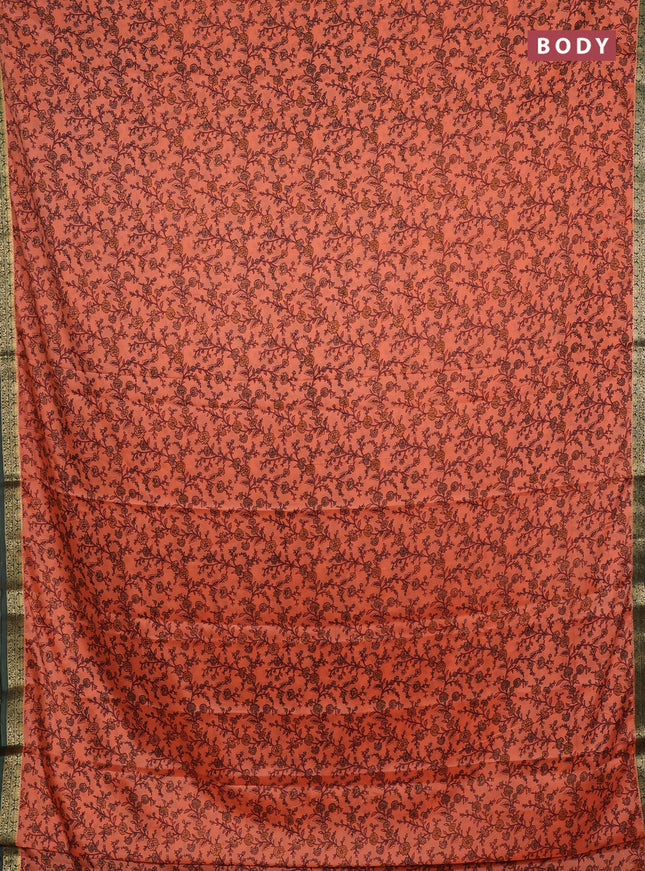 Peach & Green Semi Mysore Silk Saree - Prints