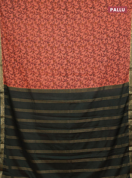 Peach & Green Semi Mysore Silk Saree - Prints