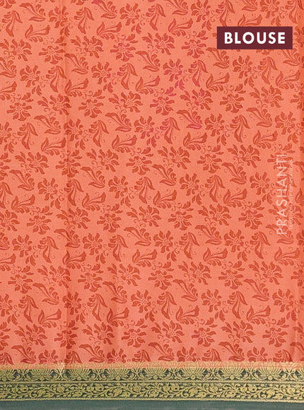 Peach & Green Semi Mysore Silk Saree - Prints