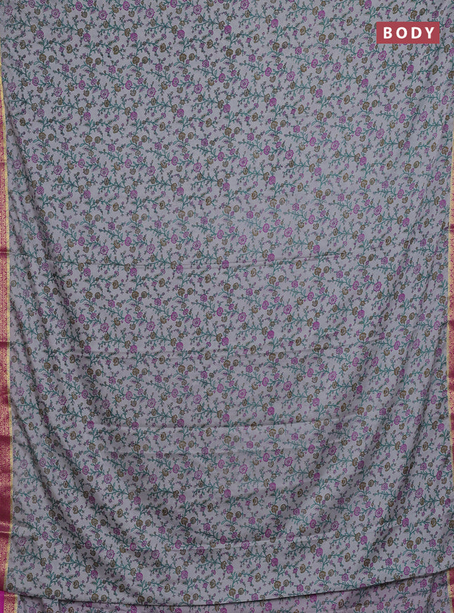 Grey & Pink Semi Mysore Silk Saree - Prints