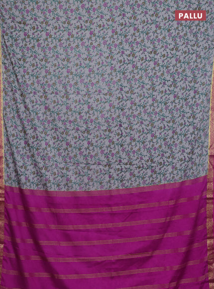 Grey & Pink Semi Mysore Silk Saree - Prints