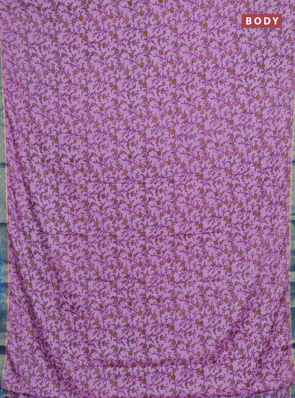 Lotus Pink & Cs Blue Semi Mysore Silk Saree - Prints