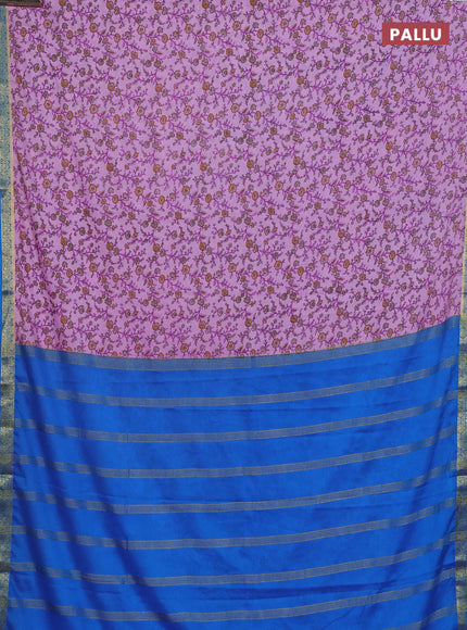 Lotus Pink & Cs Blue Semi Mysore Silk Saree - Prints