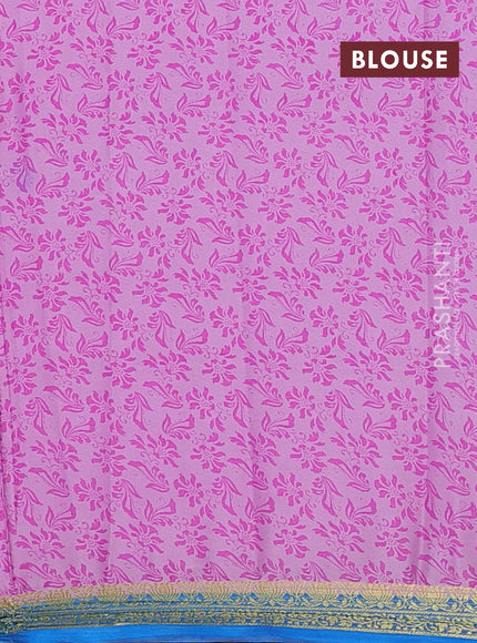 Lotus Pink & Cs Blue Semi Mysore Silk Saree - Prints