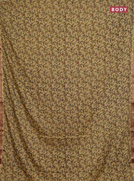 Beige & Maroon Semi Mysore Silk Saree - Prints