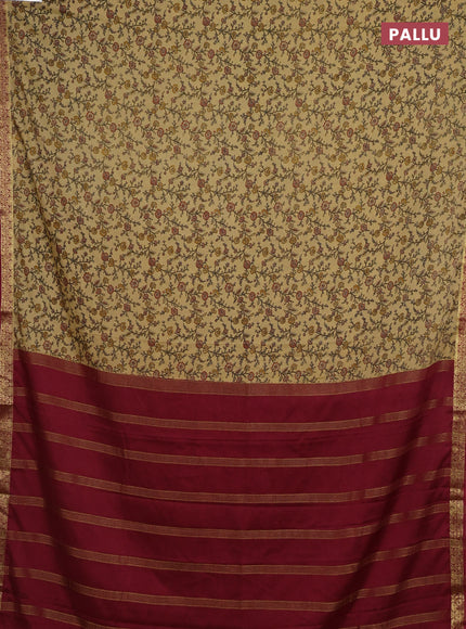 Beige & Maroon Semi Mysore Silk Saree - Prints