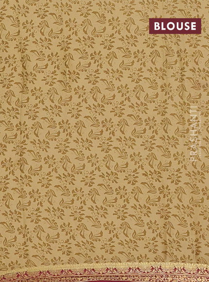Beige & Maroon Semi Mysore Silk Saree - Prints