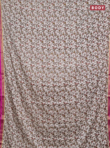 Off White & Pink Semi Mysore Silk Saree - Prints
