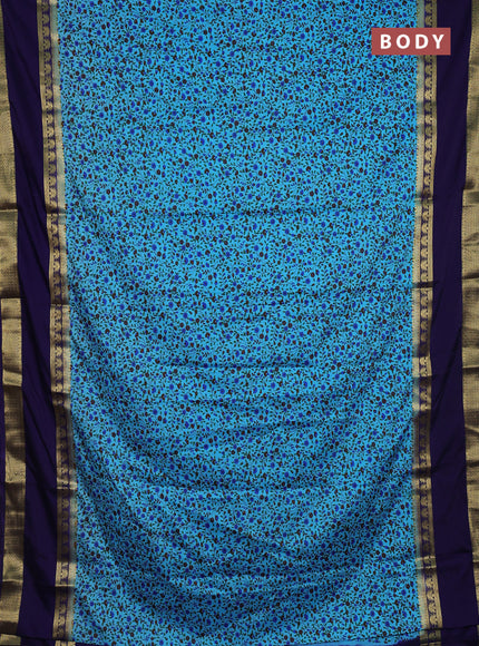 Light Blue & Navy Blue Semi Mysore Silk Saree - Prints