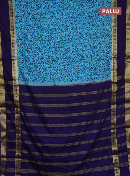 Light Blue & Navy Blue Semi Mysore Silk Saree - Prints
