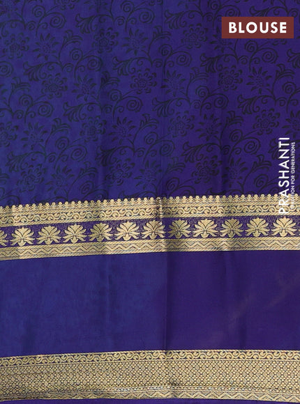 Light Blue & Navy Blue Semi Mysore Silk Saree - Prints