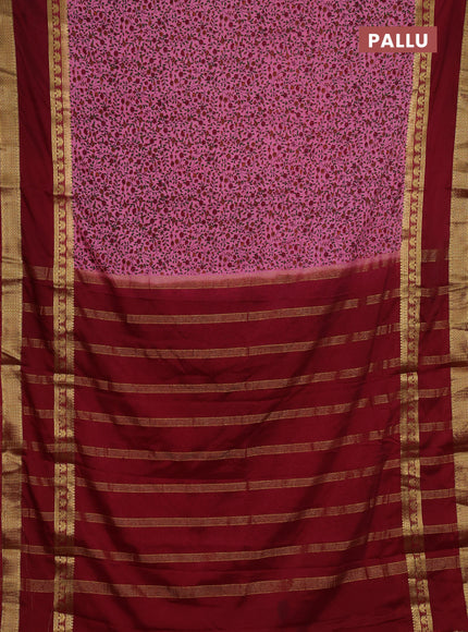 Light Pink & Maroon Semi Mysore Silk Saree - Prints