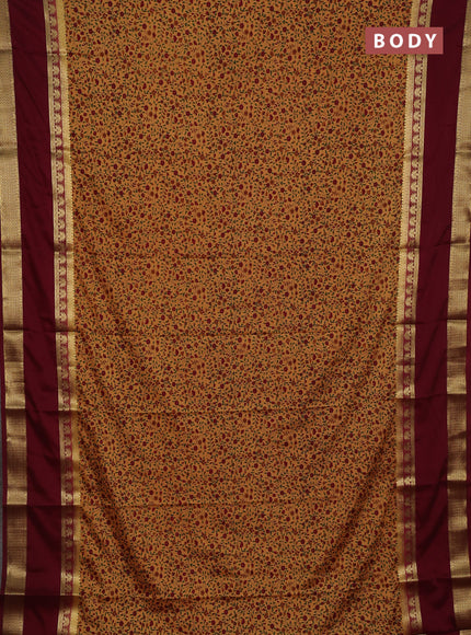 Sandal & Maroon Semi Mysore Silk Saree - Prints