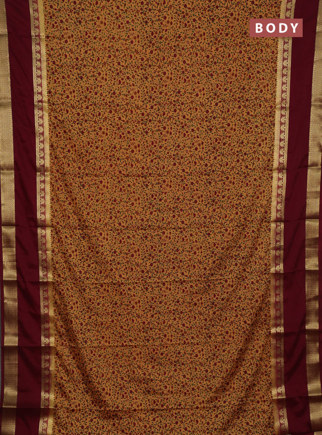 Sandal & Maroon Semi Mysore Silk Saree - Prints