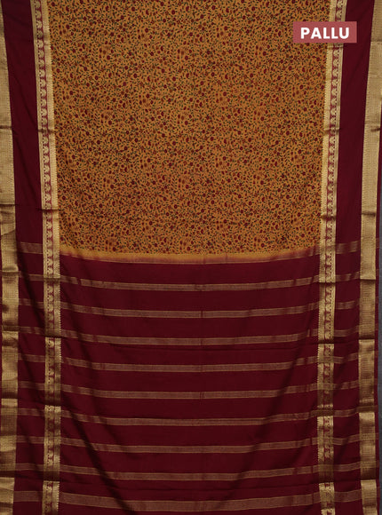 Sandal & Maroon Semi Mysore Silk Saree - Prints