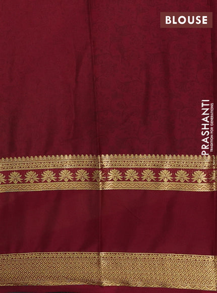 Sandal & Maroon Semi Mysore Silk Saree - Prints