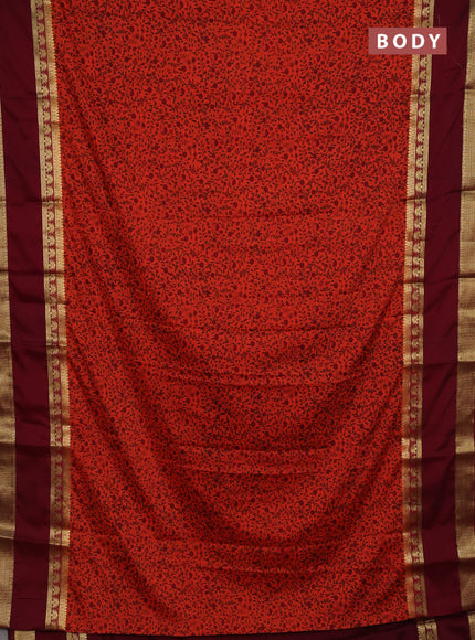 Orange & Maroon Semi Mysore Silk Saree - Prints