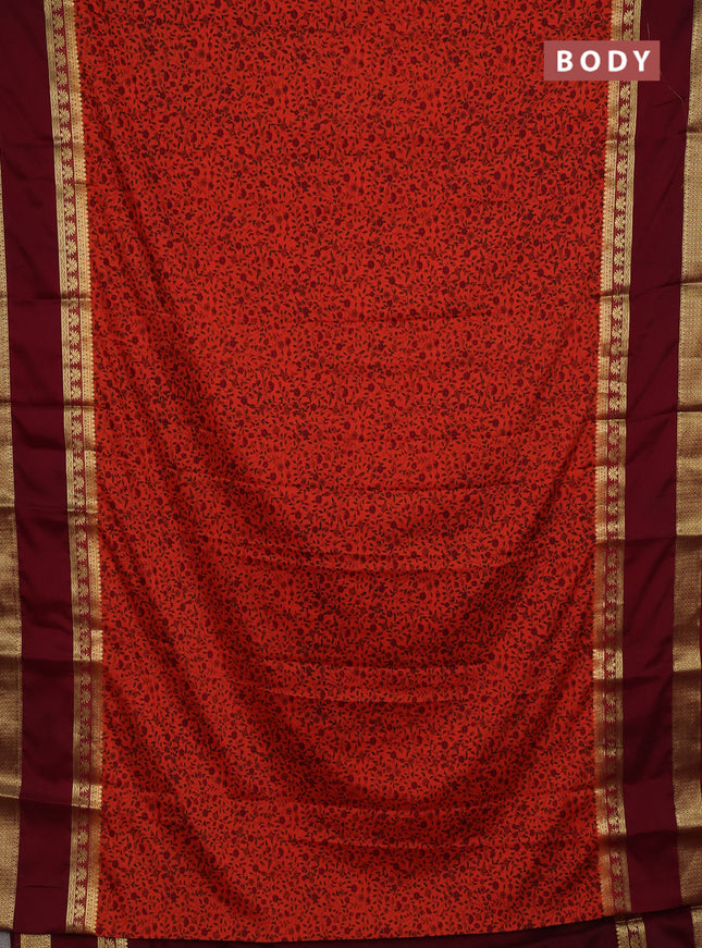 Orange & Maroon Semi Mysore Silk Saree - Prints