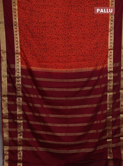 Orange & Maroon Semi Mysore Silk Saree - Prints