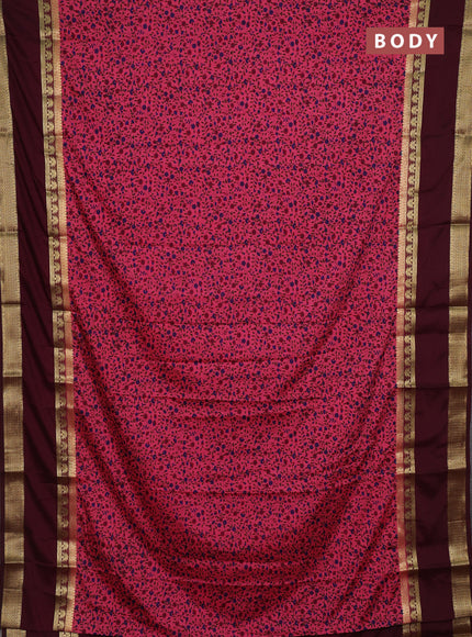 Pink & Maroon Semi Mysore Silk Saree - Prints