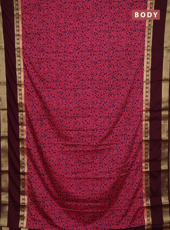 Pink & Maroon Semi Mysore Silk Saree - Prints