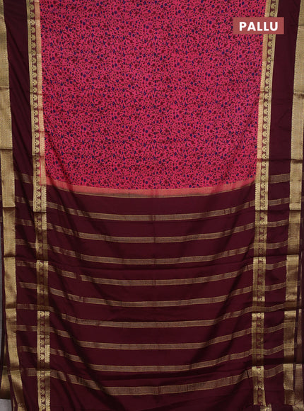 Pink & Maroon Semi Mysore Silk Saree - Prints