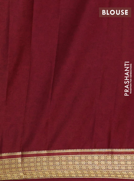 Mustard & Maroon Semi Mysore Silk Saree - Prints