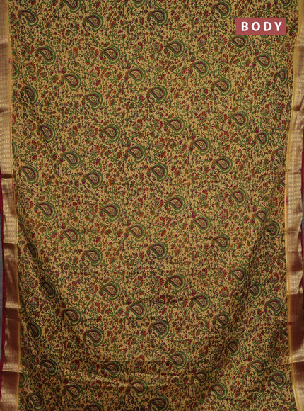 Sandal & Maroon Semi Mysore Silk Saree - Prints