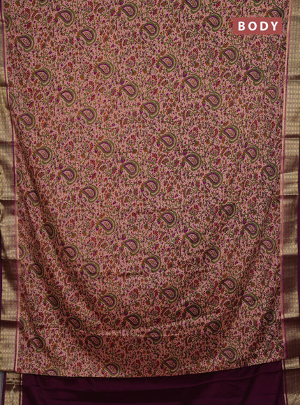 Peach & Purple Semi Mysore Silk Saree - Prints