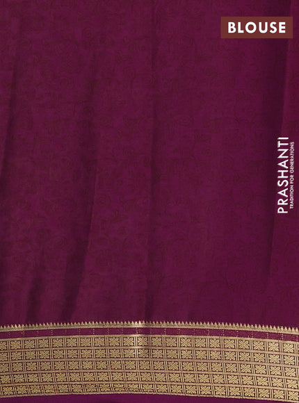 Peach & Purple Semi Mysore Silk Saree - Prints