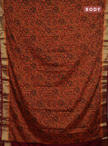 Peach & Maroon Semi Mysore Silk Saree - Prints