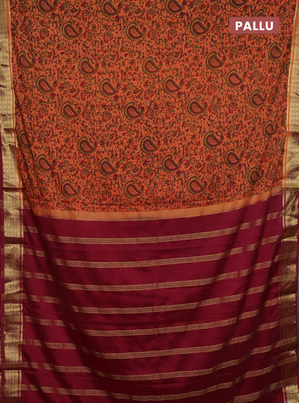 Peach & Maroon Semi Mysore Silk Saree - Prints