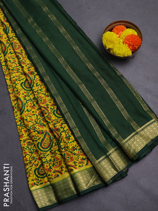 Lime Yellow & Green Semi Mysore Silk Saree - Prints