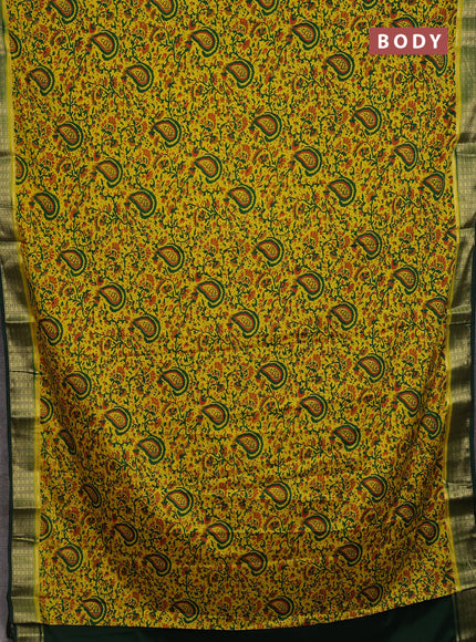 Lime Yellow & Green Semi Mysore Silk Saree - Prints