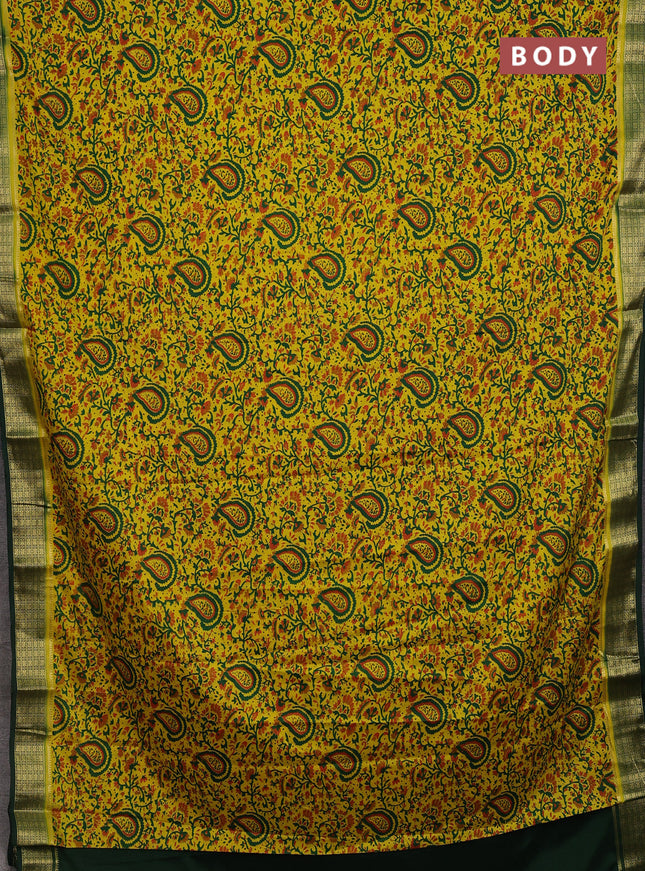 Lime Yellow & Green Semi Mysore Silk Saree - Prints
