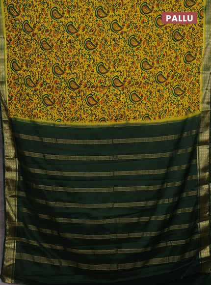 Lime Yellow & Green Semi Mysore Silk Saree - Prints