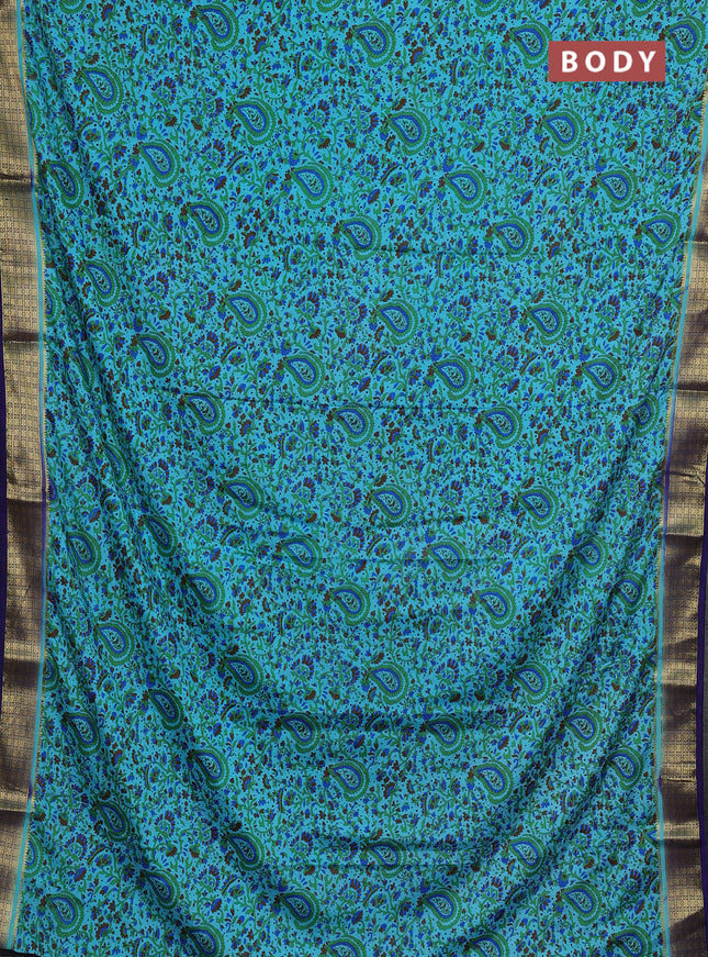 Teal & Blue Semi Mysore Silk Saree - Prints