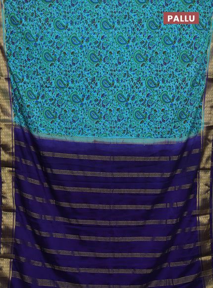 Teal & Blue Semi Mysore Silk Saree - Prints