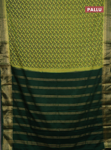 Pista Green & Green Semi Mysore Silk Saree - Prints