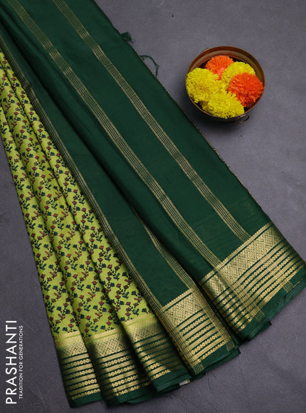 Pista Green & Green Semi Mysore Silk Saree - Prints