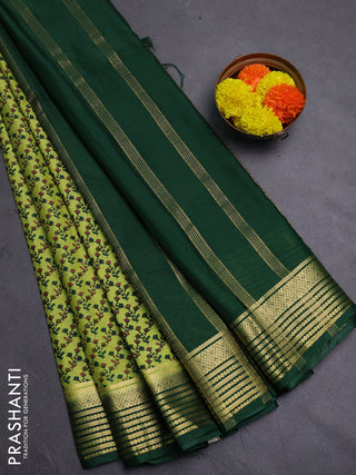 Pista Green & Green Semi Mysore Silk Saree - Prints